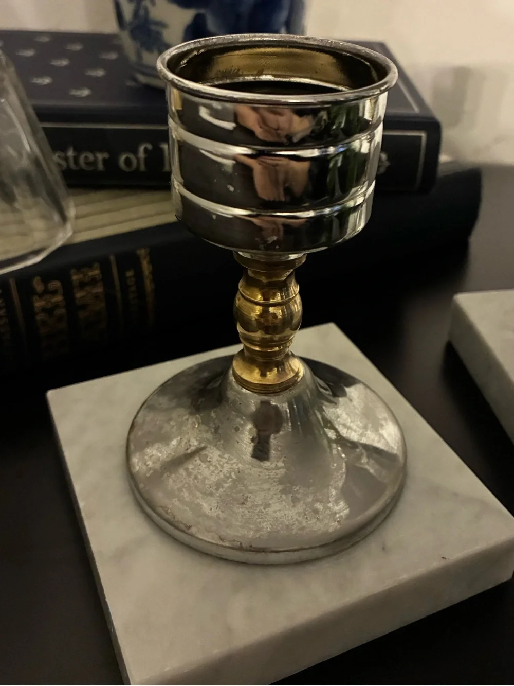 Vintage MCM Marble & Brass Metal Candlestick Holders Pair Hollywood Regency